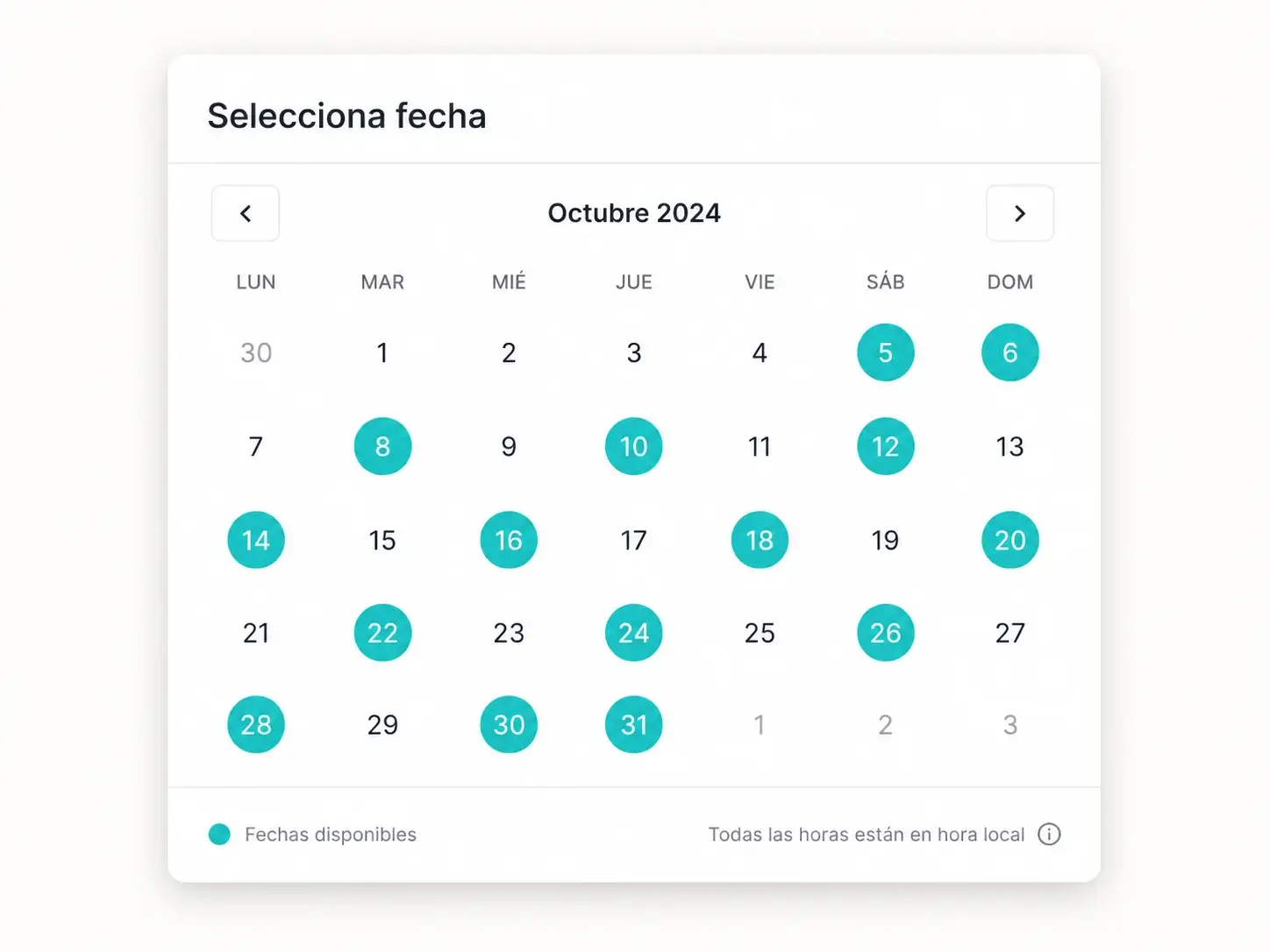 A winery’s booking calendar showing available dates and times for tours and tastings.